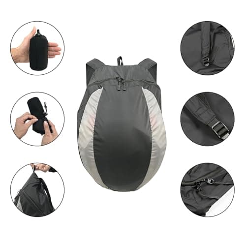 Motorcycle Helmet Backpack Bag, 28L Large Capacity Foldable Portable Backpack for Motorbike Bike Helmet Basketball, Lightweight Outdoor Sport Hiking Travel Daypack Cycling Rucksack for Men Women — view 4