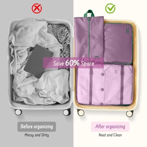 MOFELON 8PCS Packing Cubes for Suitcase, Travel Luggage Organisers for Backpack, Waterproof Storage Bags for Clothes Shoes, Travel Essentials Accessories - PURPLE — view 6