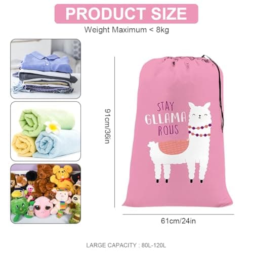 flintronic Extra Large Laundry Bag, 61×91cm Foldable Storage Bag, Dirty Clothes Bags, with Drawstring Closure, Durable Rip-Stop, Convenient, for Travel/Bathroom/Bedroom/Dormitory-Pink Lamb — view 2