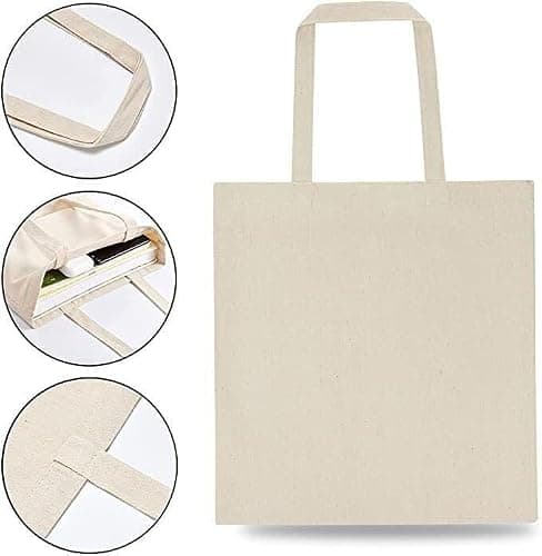100% Cotton Canvas Reusable Shoulder Tote Bag Natural Colour with handle for Shopping Grocery Handbag Eco-Friendly Organic material decays and compost easily recyclable (Natural 10 Pack) — view 5