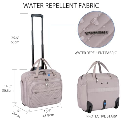 VANKEAN Rolling Laptop Bag Women Wheels, 15.6 Inch Briefcase Travel Black — view 2