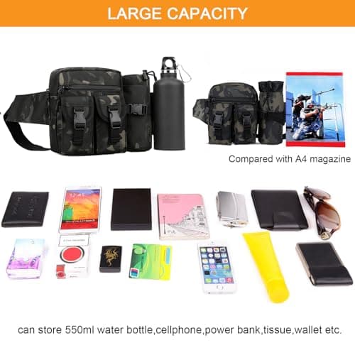 Huntvp Tactical Waist Pack Bag with Water Bottle Pouch Molle Belt Bag Bumbag for Cycling Hiking Walking Outdoors, Camo — view 3