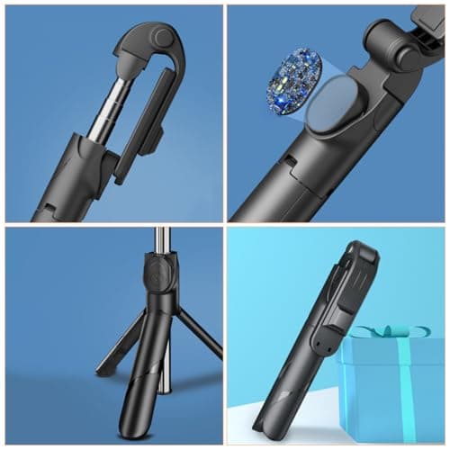 GALPADA Portable Photography Tripod Selfie Stick Tripod Phone Selfie Stick Adjustable Foldable Wireless, Abs Aluminum Alloy, Black, 1m, for Hiking and Traveling — view 3