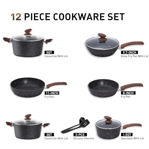 Kitchen Academy 12 Pieces Nonstick Pots and Pans Set, Cookware Set Black — view 2