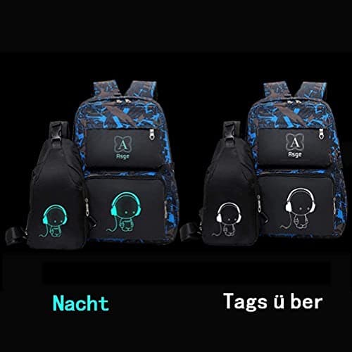 Asge School Bags for Teenage Boys Camo Casual Backpacks Luminous Unisex Kids Rucksack Travel Canvas Daypack College Bookbag Waterproof Lightweight Student Back Pack Sling Shoulder Backpacks Set — view 2