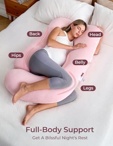 momcozy U Shaped Pregnancy Pillow, Full Body Support, Back&Hip, Cotton Pink — view 3