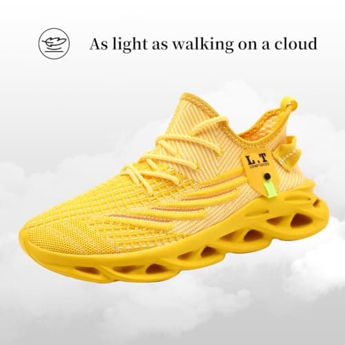 XKOWUO Mens Womens Trainers Walking Running Shoes Non Slip Gym Slip On Tennis Trainers Outdoor Sports Sneakers Lightweight Workout Shoes Yellow Size 11.5 — view 3