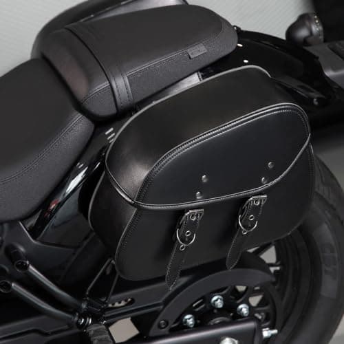1 Pair Motorcycle Saddlebags, Symmetric Side-mount Leather Motorcycle Luggage Bags With Metal Buckles, Black Saddlebags — view 4