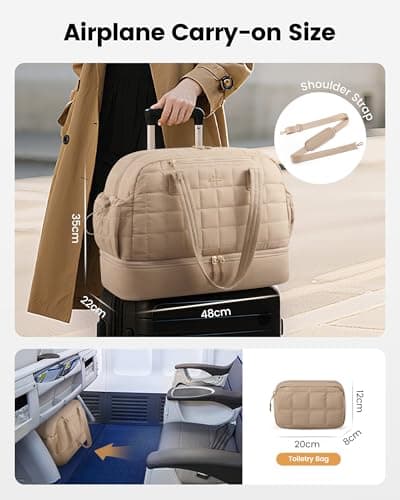 LOVEVOOK Travel Bags for Women, Lightweight Puffer Weekend Maternity Hospital Overnight Holdall Duffel Bags, Gym Bag with Shoe Compartment & Wet Pocket, Carry On Hand Luggage for Flight Sports, Khaki — view 4