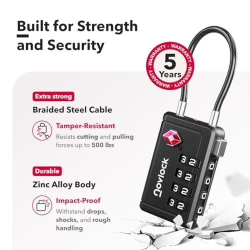 TSA Luggage Locks with Alert Indicator – 4-Digit Travel Padlocks with Flexible Cables for Suitcases, Backpacks & More – Suitcase Locks, 4-Pack, Black — view 4
