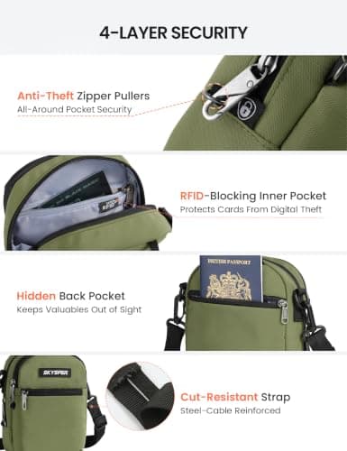 SKYSPER Small Anti Theft Crossbody Sling Bag RFID Cross Body Bag Travel Shoulder Daypack(Armygreen) — view 3
