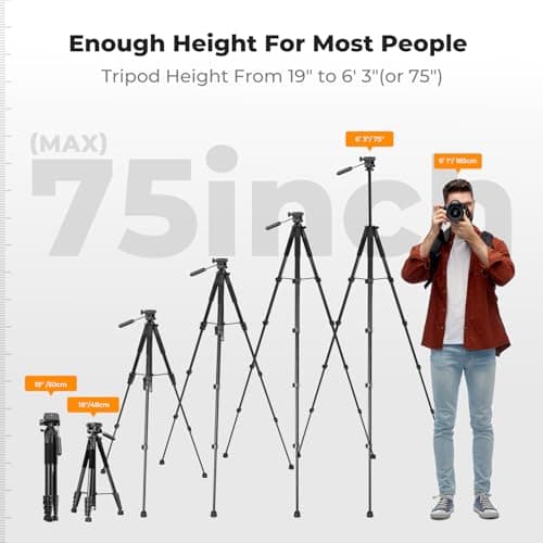 K&F CONCEPT 75"/190cm Compact Camera Tripod, Load Capacity 8kg — view 3