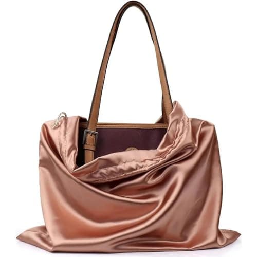 LKXHarleya Drawstring Pouch, 11.02" x 12.99" Silk Cloth Storage Bag for Handbag Purse Shoes Boots Travel, Rose Gold — view 5