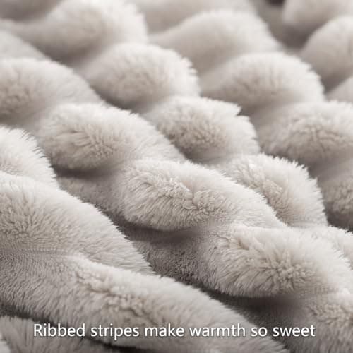 RUIKASI Fleece Throw Blanket for Sofa - Double Fluffy Beige Throws for Sofas Large, Soft Warm Blanket Throw for Couch, Luxury Decorative Ribbed Bed Blanket 150x200cm Twin — view 5
