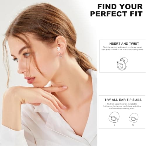 Ear Plugs for Sleep, 40dB Noise Reduction Earplugs, Reusable Earplug, White — view 4