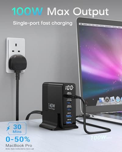 140W USB C Fast Charger Plug with Display, 5 Port GaN Charging Station Hub — view 2