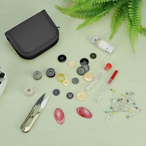 QWORK Military Sewing Kit Tactical Survival Repair Set with Heavy Duty Nylon Zipper Case, Basic Mending Tools with Military Buttons & 3 Large Thread Spools for Camping & Field Use — view 3