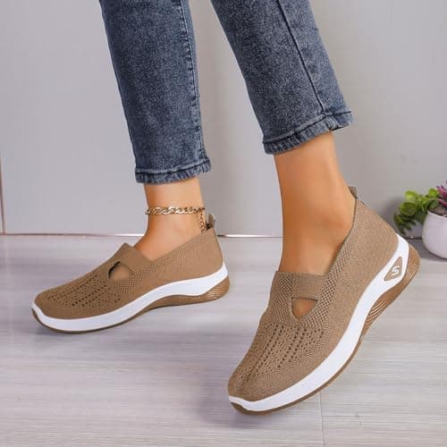 Achilles Tendonitis Support Shoes，Wide Fit Ladies Breathable Mesh Walking Running Trainers Slip On Comfortable Arch Support Soft Sole Athletic Tennis Sneakers Non Slip Low Top Orthopedic Shoes — view 4