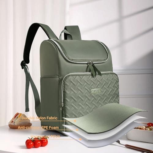 AUXDIQ 18L Insulated Cooler Backpack Leak-Proof Lunch Bag Insulated Picnic Backpack (Green) — view 3