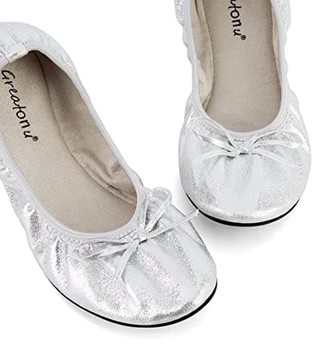 Greatonu Women's Ballet Pumps Comfort Foldable Portable Travel Slip on Slipper Bow Tie Flats Shoes Silver UK 7 — view 3