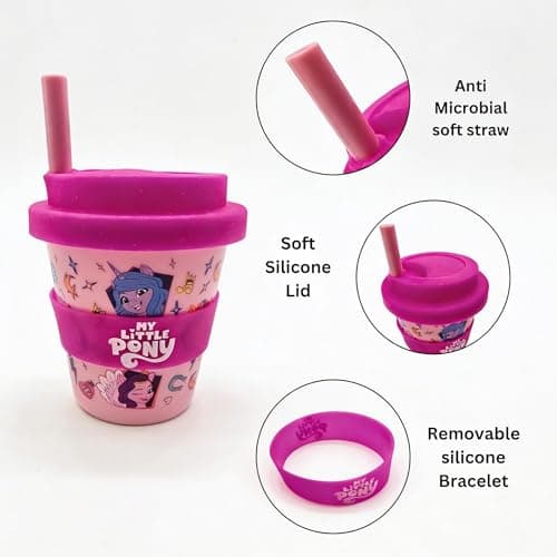 HOX My Little Pony Babyccino Travel Cup for Kids – 100ml Reusable Cold Drink Cup with Soft Silicone Lid & Straw, BPA-Free, Spill-Resistant, Lightweight & Portable, Pink — view 4