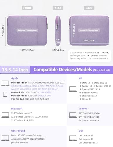 HYZUO 13.3-14 Inch Laptop Case Sleeve Bag Set for MacBook Pro, Lilac Purple — view 6