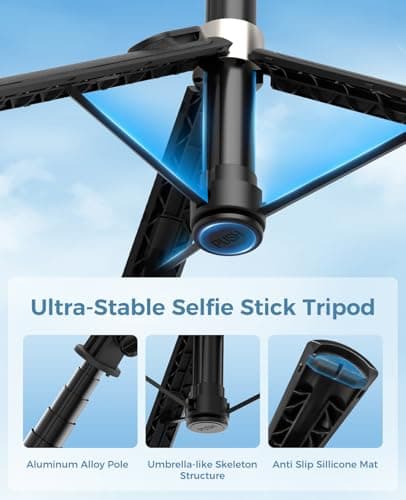 RISEOFLE 43'' Selfie Stick Tripod with Light, All-in-One Portable & Extendable Cell Phone Tripod Stand with Wireless Remote, Selfie Stick for iPhone/Samsung/Smartphone/Camera — view 3