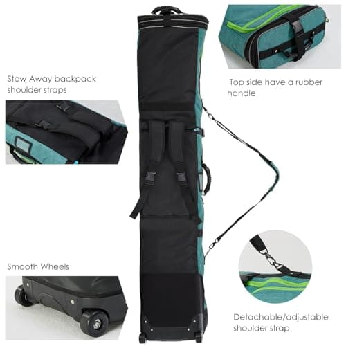 XCMAN Padded Snowboard Bag with Wheels,Adjustable Length 63-75In,Padded Bag for Air Traveling,Loading Capacity 100L… (Green) — view 5