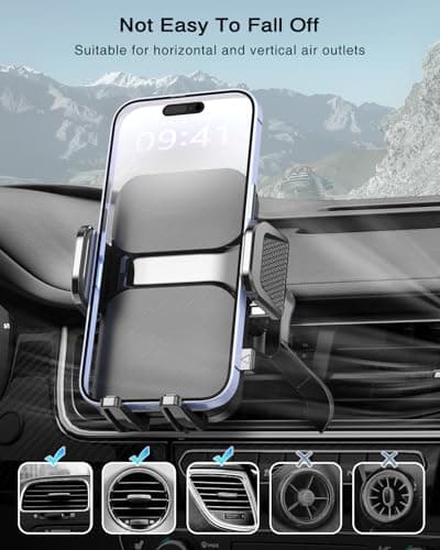 Hoppac Car Phone Holder, Air Vent Car Phone Mount Cradle, Upgrade Hook & Adjustable Support Feet, 360° Rotation & One Button Release, Universal Mobile Cradle Compatible with iPhone Max Android 4-7'' — view 5