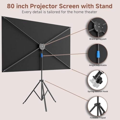 Projector Screen with Stand, 80" Portable Projector Screen Outdoor Indoor — view 6