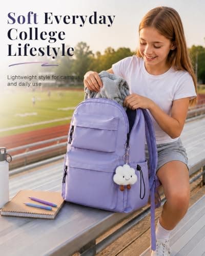 FIORETTO Backpack Womens School Bag Girls Boys, Lightweight Water-Resistant Fits 15.6” Laptop Large Capacity Rucksack with Anti-Theft Pocket, Ideal for School College Commuting Travel Purple — view 3