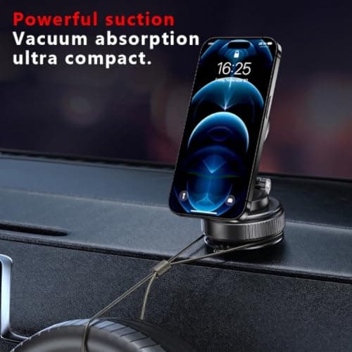 STRONG MAGNETIC Car Phone Holder | POWERFUL NANO Vacuum Suction on Windshield | For iPhone, Samsung, Pixel, Universal ROTATABLE 720° STICKS on Windscreen with Dashboard plate, 3 MAGNET RINGS, PORTABLE — view 5