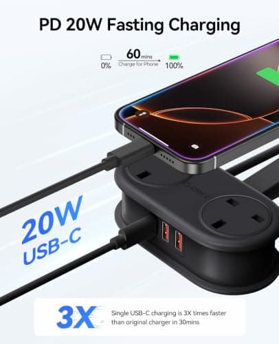ORICO PD 20W Extension Lead 1.11M with 3 USB Slots (1 USB C) Black, AP3PRO — view 3
