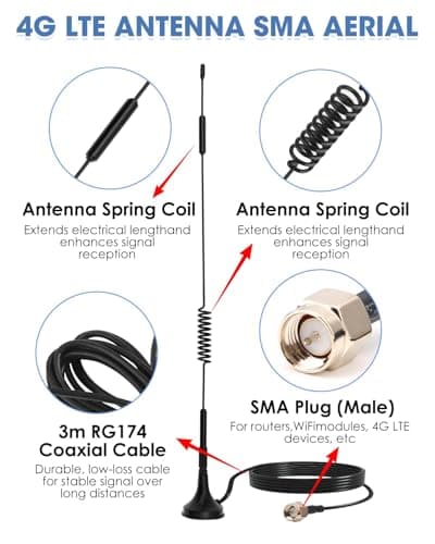 2Pack 4g Lte Antenna SMA Aerial 7dBi, Wifi Antenna Magnetic Base 3m Cable — view 3