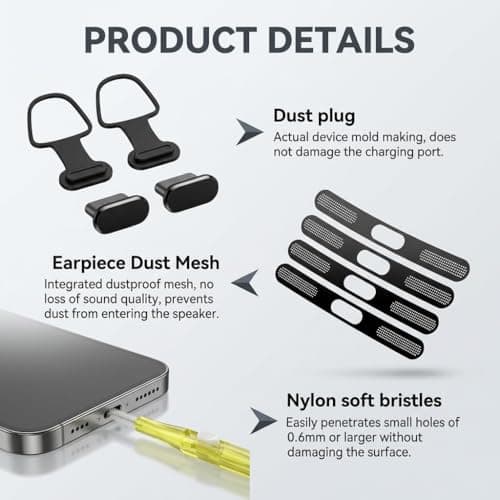 11pcs Phone Cleaning Kit with USB C Anti Dust Plug compatible with iPhone 17 Pro Max/16 Pro Max/15 Pro Max, Dustproof Charging Port Cover & Speaker Mesh & Cleaning Tools, Phone Accessories (Max Black) — view 3