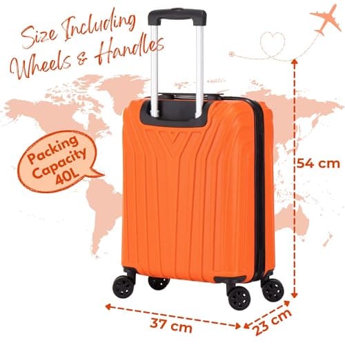 DK Luggage Carry-on 20” Cabin EasyJet, BA, Jet 2 Hard Shell Hand Luggage Approved Suitcase 4 Wheel Spinner Luggage ABS101 (Orange, 20" Cabin) — view 2