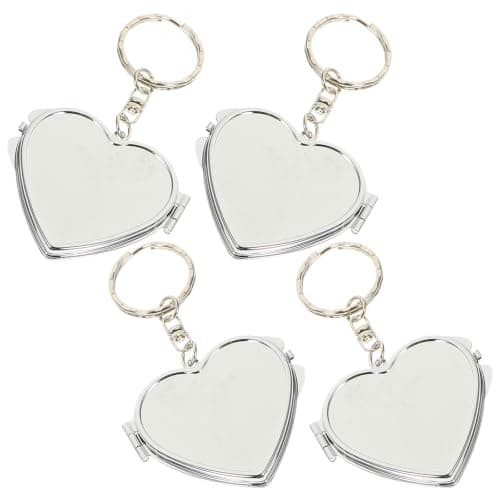 Kichvoe 4pcs Heart Shaped Double-sided Folding Makeup Mirror Keychain Set for Women, Metal and Aluminum with Crystal Reflection, Space Saving Design, for Commutes and Fitness Routines