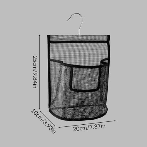 Tabanzhe Hanging Mesh Bag with Hook,Peg Bag Basket Shower Caddy Laundry Organizer Reusable Clothes Pegs Bag for Washing Lines Home College Travel Gym(Black) — view 2