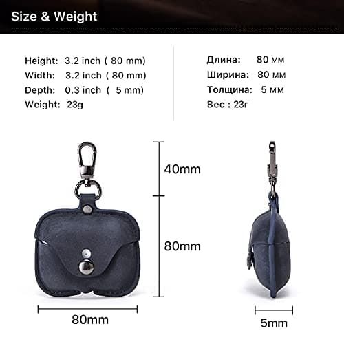 Hiram Genuine Crazy Horse Leather Earphone Case Compatible with AirPods Pro, Durable and soft leather headphone earbuds travel case with Key Chain — view 2