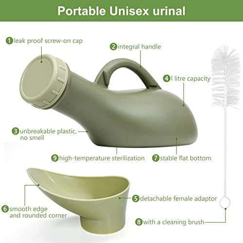 Urine Bottle Spill Proof Unisex: Portable Women Mens Urinals Screw Top Lid Pee Female Funnel Urine Bottles Container Plastic Bed Pan Car Travel Toilet 1000ml Adult Kids Potty Night Wee Pot WC for Male — view 2