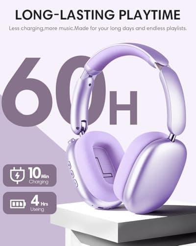 Wentronic Y02 Active Noise Cancelling Headphones,60H Battery,5 EQ Music Modes,Hi-Res Audio,Deep Bass,Foldable Wireless Over Ear Bluetooth 5.4 Headset,Breathable Leather Earpads (Purple) — view 5