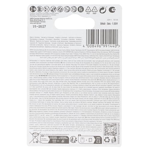 VARTA Coin Cell Batteries V364/SR60, Pack of 2, Silver Coin, 1.55 V — view 5