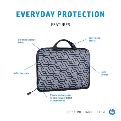 HP 11-inch Tablet Sleeve, Neoprene, Passthrough Cable access, Washable, Grey & Black, — view 3