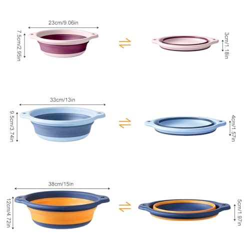 3Pcs Round Collapsible Washing Up Bowls,23/33/38cm Foldable Plastic Basin — view 2