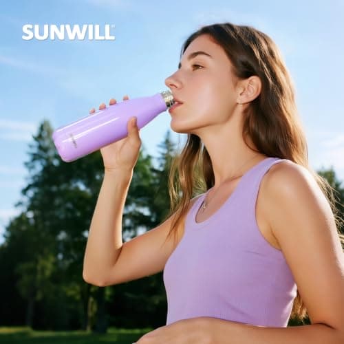 SUNWILL Metal Water Bottle Stainless Steel 500ml, Insulated Reusable Thermal Flask for Cold and Hot Drink, Travel, Sports, Gym, Powder Coated Lavender — view 6