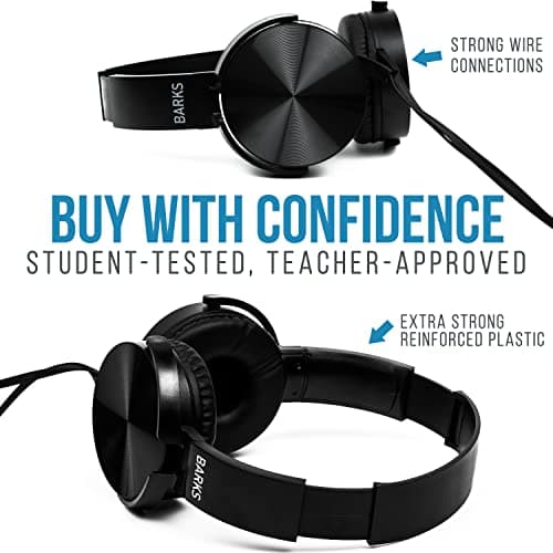 Bulk Classroom Headphones (10 Pack) - On-Ear Premium Student Bulk Headphones: Perfect for Kids, K-12 Classrooms, Schools & Class Sets (Great Value, Durable, Noise Reducing, Comfortable, Easy-to-Clean) — view 6