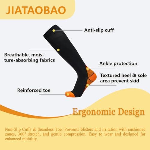 JIATAOBAO Compression Socks for Men & Women 20-30 mmHg Medical Grade – Graduated Support for Running, Travel, Nursing & Pregnancy Boost Circulation, Reduce Swelling, Anti-Slip Design (orange, S/M) — view 4