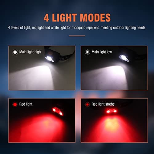 BORUIT LED Head Torch Red White Light Headlamp [2 Pack] AAA Battery Super Bright 4 Mode Headtorch for Kids Adult Camping Running Hiking Fishing Headlight Gear — view 2