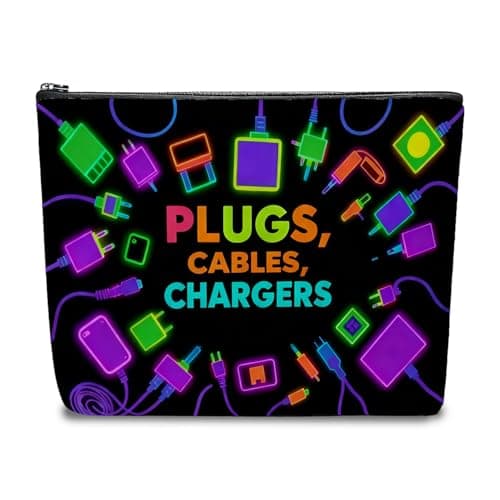 Charger Bag, Colorful Canvas Make Up Bag with Padded Liner & Double-Sided Print for Travel Tech Organizer, Portable Charger Bags for Travel Accessories Power Bank Cable Storage for Women, Men, Gifts
