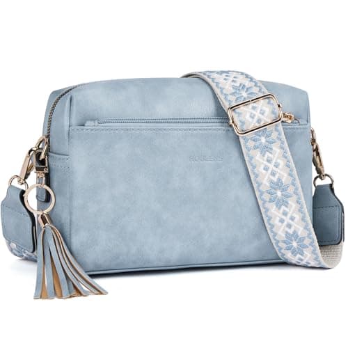 Roulens Small Crossbody Bag with 3 Zip Compartments,Vegan Leather Phone Bag for Women,Shoulder Bag with Adjustable and Removable Wide Strap